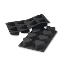 Fekete szilikon szív alakú sütőforma, 60×35 mm, Martellato, GN 1/1 és 60×40 cm-es tepsikhez kompatibilis