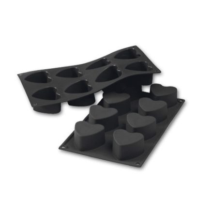 Fekete szilikon szív alakú sütőforma, 60×35 mm, Martellato, GN 1/1 és 60×40 cm-es tepsikhez kompatibilis