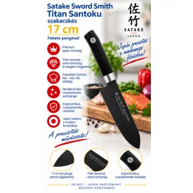 Satake Sword Smith Titan Santoku szakacskés 17 cm-es fekete pengével