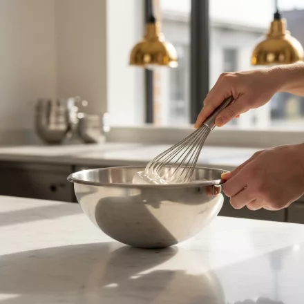 de Buyer Rozsdamentes Félgömb Alakú Cukrászati Habüst Kis Stabil Talppal, 24 cm