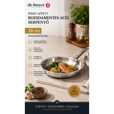 Prémium de Buyer Prim Appety serpenyő 28 cm, rozsdamentes acélból éttermeknek és otthonra
