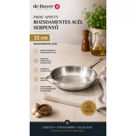 Serpenyő 32 cm, Prim Appety, de Buyer, rozsdamentes
