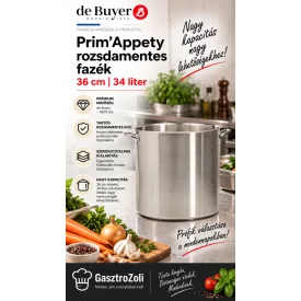Fazék 36 liter, 36 cm, Prim Appety, de Buyer, rozsdamentes, szendvicstalpas