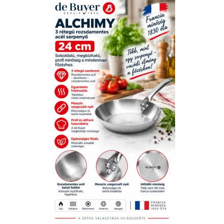 de Buyer Alchimy 3 rétegű rozsdamentes serpenyő – 24 cm, PFAS-mentes