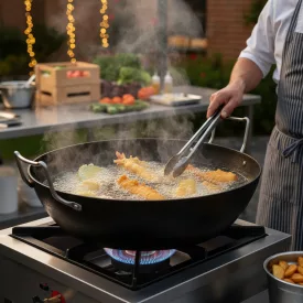   de Buyer La Lyonnaise kétfüles szénacél mélysütő serpenyő (bő olajban sütéshez) – Ø45 cm