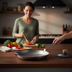 Carbone Plus Vasserpenyő 50 cm-es, füllel a de Buyer-től - Prémium minőség