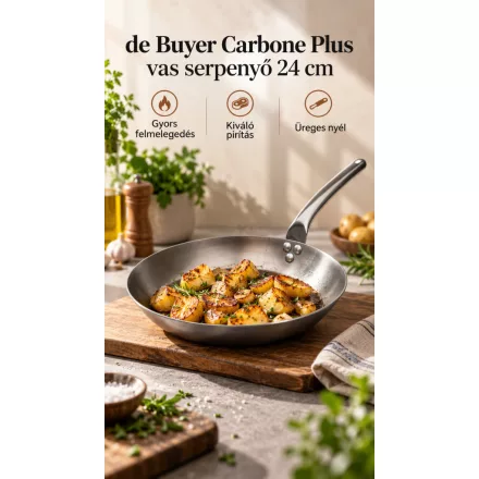 Carbone Plus Vas serpenyő 24 cm, üreges nyél, de Buyer - Prémium minőség