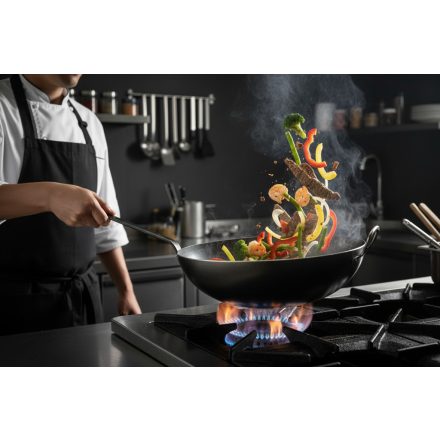 Kékacél Wok 32 cm-es a de Buyer-től