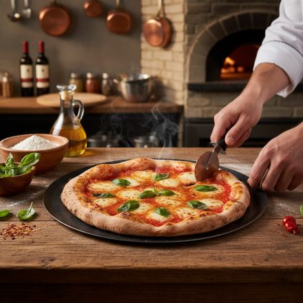 de Buyer kékvas pizzaforma, 28 cm, perem nélküli – profi pizzakészítés GasztroZoli