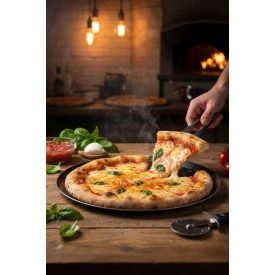 Kékvas perforált perem nélküli pizzaforma, 24 cm, de Buyer