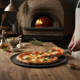 Kékvas perforált perem nélküli pizzaforma, 24 cm, de Buyer