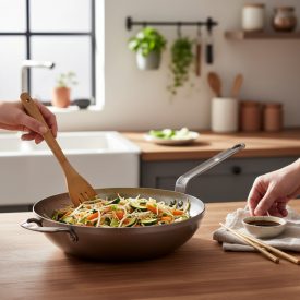 Wok, 40 cm, füllel, Mineral B, de Buyer, vas