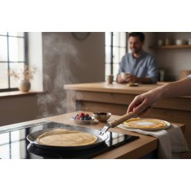 Palacsintasütő, 24 cm, bükkfa nyél, Mineral B Bois, de Buyer, vas