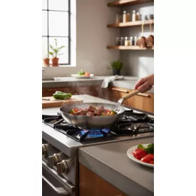 Mineral B Bois szénacél wok, bükkfa nyéllel, 28 cm, de Buyer