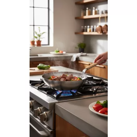 Mineral B Bois szénacél wok, bükkfa nyéllel, 28 cm, de Buyer