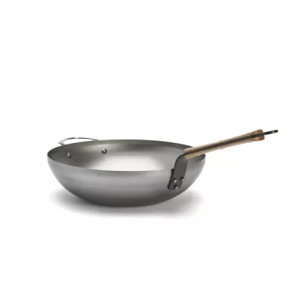 Mineral B Bois szénacél wok füllel, bükkfa fogóval, 32 cm,  de Buyer