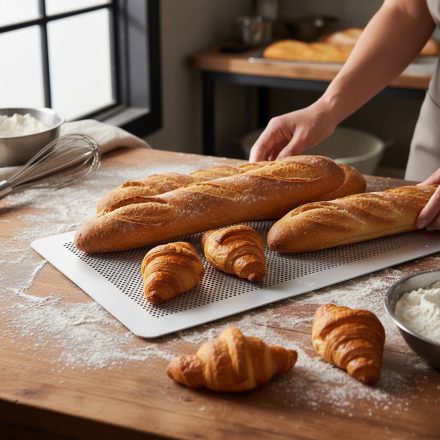 Perforált Alumínium Sütőlemez 40×30 cm – Perem Nélküli Péksütő Lemez a de Buyertől