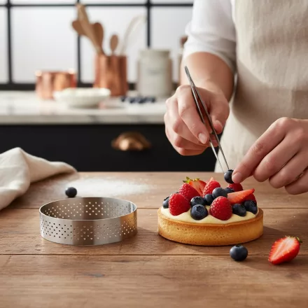 Tartlet karika, perforált, 8,5x2 cm - de Buyer