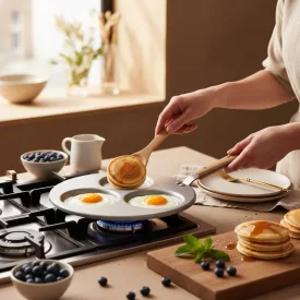 Mineral B Bois 3 fészkes blini vas palacsintasütő bükkfa nyéllel 27 cm, de Buyer