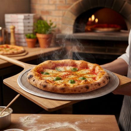 Pizzasütő, 28 cm, perforált, kerek, alumínium