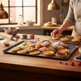 Sütőlemez, tapadásmentes, 40x30 cm, 45°felhajtás, de Buyer, alumínium