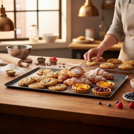 Sütőlemez, tapadásmentes, 40x30 cm, 45°felhajtás, de Buyer, alumínium