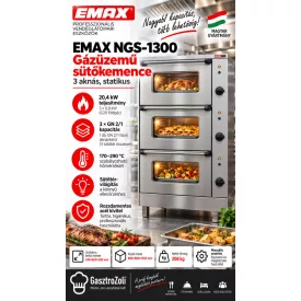   EMAX NGS-1300 gázüzemű statikus sütőkemence – 3 aknás, GN 2/1