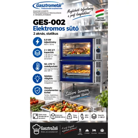Gasztrometál GES-002 elektromos statikus sütő – 2 aknás, GN 2/1
