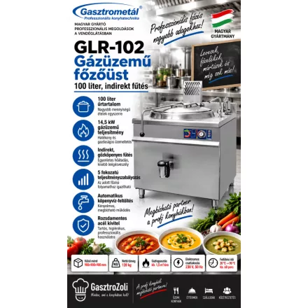 Gasztrometál GLR-102 gázüzemű főzőüst – 100 liter, indirekt fűtés