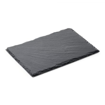 Fekete pala kínálótál 30×20 cm, csúszásgátló talppal, természetes bazalt kőből