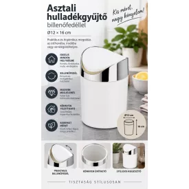 Asztali szemetes billenő fedéllel, 12-16 cm, műanyag