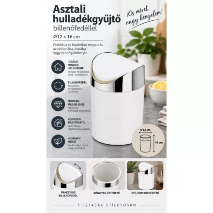 Asztali szemetes billenő fedéllel, 12-16 cm, műanyag