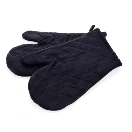 Sütőkesztyű pár, fekete, pamut béléssel, 32 cm, hőálló 200 °C-ig