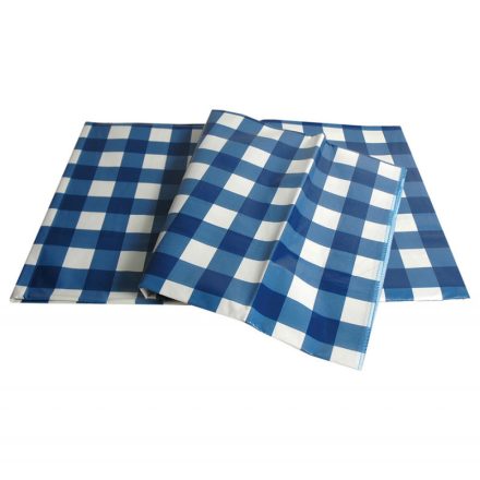 Viaszos vászon asztalterítő 132×132 cm, kék kockás mintás, vízálló vendéglátós kivitel