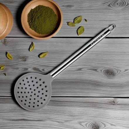 Academy Chef szűrőkanál szilikon fejjel, 35 cm hosszú, perforált Soft Titan kivitelben