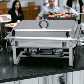 Chafing ételmelegentartó GN 1/1, 9 liter – rozsdamentes acél kivitel, 2 db égőpaszta-tartóval