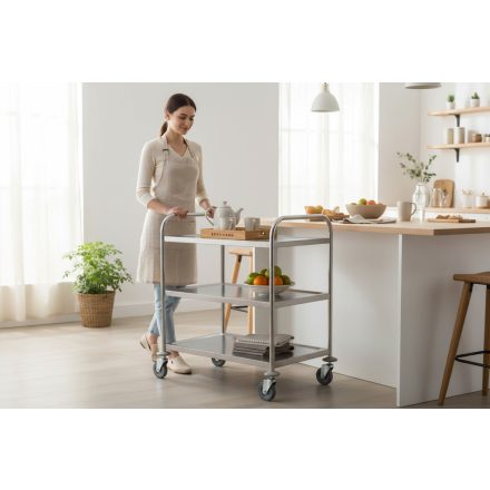 3 Polcos Rozsdamentes Zsúrkocsi - Praktikus és Tartós Tálalókocsi