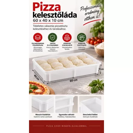 Pizza kelesztőláda 60×40×10 cm – polipropilén, fedő nélkül