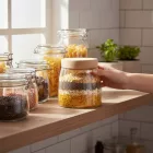 Sahara tároló üveg, fa hatású tetővel, 980 ml, üveg