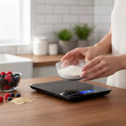 Digitális konyhamérleg, 5 kg méréshatár, üveglapos fekete