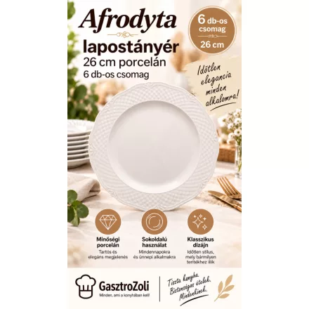 Afrodyta lapostányér 26 cm porcelán, 6 db-os csomag