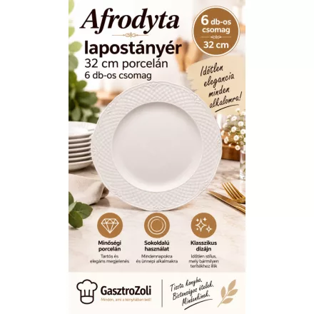 Afrodyta lapostányér 32 cm porcelán, 6db-os csomag
