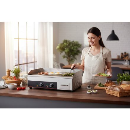 Elektromos rostlap 2/3 sima 1/3bordázott, 230V/3,6kW,640x450x250