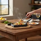 Öntöttvas steak tálaló serpenyő fa alátéttel