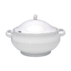 Afrodyta porcelán levestál – részletfotó a fényes porcelán felületről és a fedél klasszikus formájáról, prémium tálalóedény