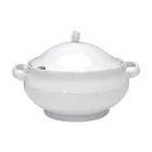Afrodyta porcelán levestál – részletfotó a fényes porcelán felületről és a fedél klasszikus formájáról, prémium tálalóedény
