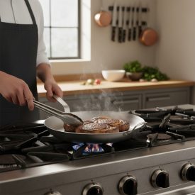 Carbone Plus Vasserpenyő 40 cm-es, füllel a de Buyer-től - Prémium minőség