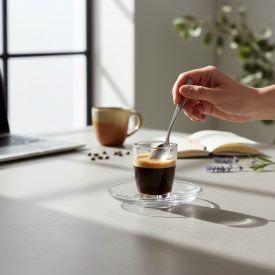 Domino kávéscsésze szett, mokkacsésze és alj, 75 ml, üveg