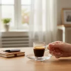 Domino kávéscsésze szett, mokkacsésze és alj, 75 ml, üveg