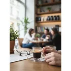 Domino kávéscsésze szett, mokkacsésze és alj, 75 ml, üveg